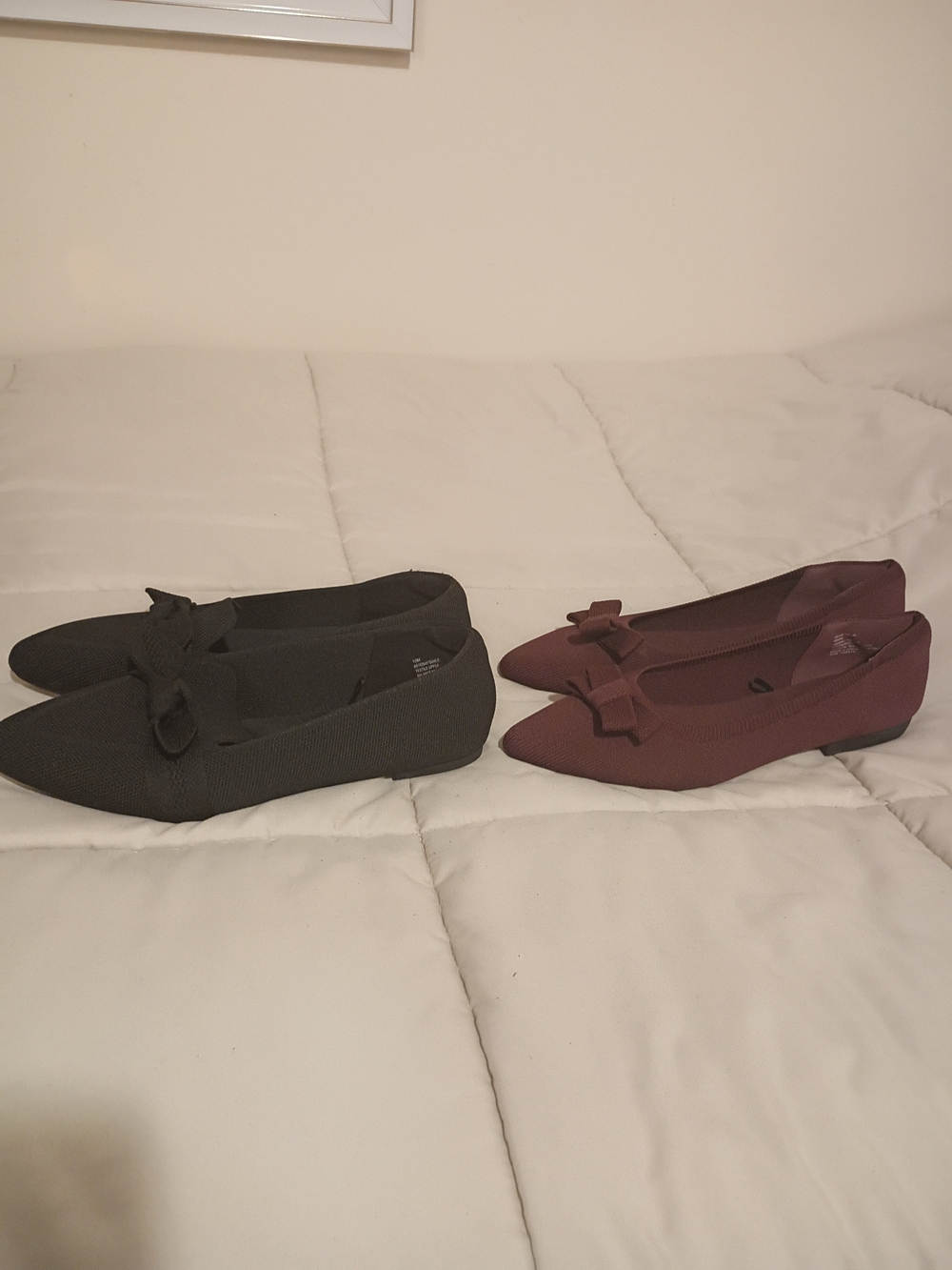 Seychelles Pointed Bow Ballet Flats in Black and Burgundy